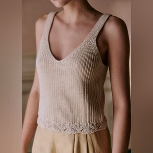Sezane Saul Jumper in cream, size Large, cotton, cropped, fits like medium